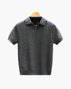 Men's Diamond Textured Knit Polo with Structured Collar - Gray