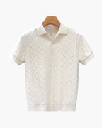Men's Diamond Textured Knit Polo with Structured Collar