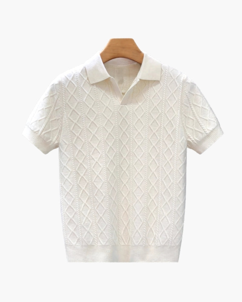 Men's Diamond Textured Knit Polo with Structured Collar