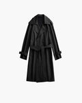 Men's Double-Breasted Trench Coat with Belt and Epaulettes - Black