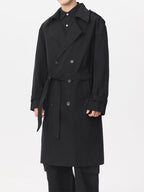 Men's Double-Breasted Trench Coat with Belt and Epaulettes