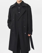 Men's Double-Breasted Trench Coat with Belt and Epaulettes