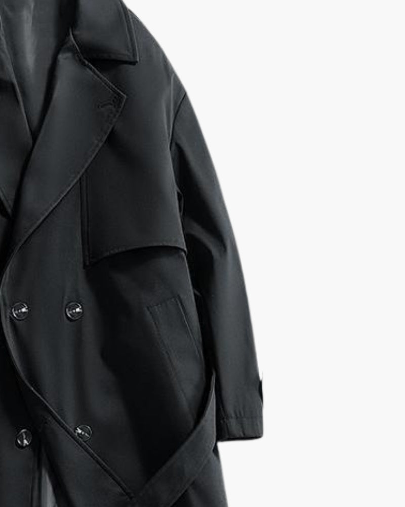 Men's Double-Breasted Trench Coat with Belt and Epaulettes