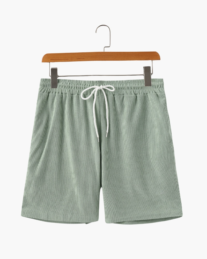 Men's Fine-Rib Corduroy Shorts with Drawstring Waist - Green