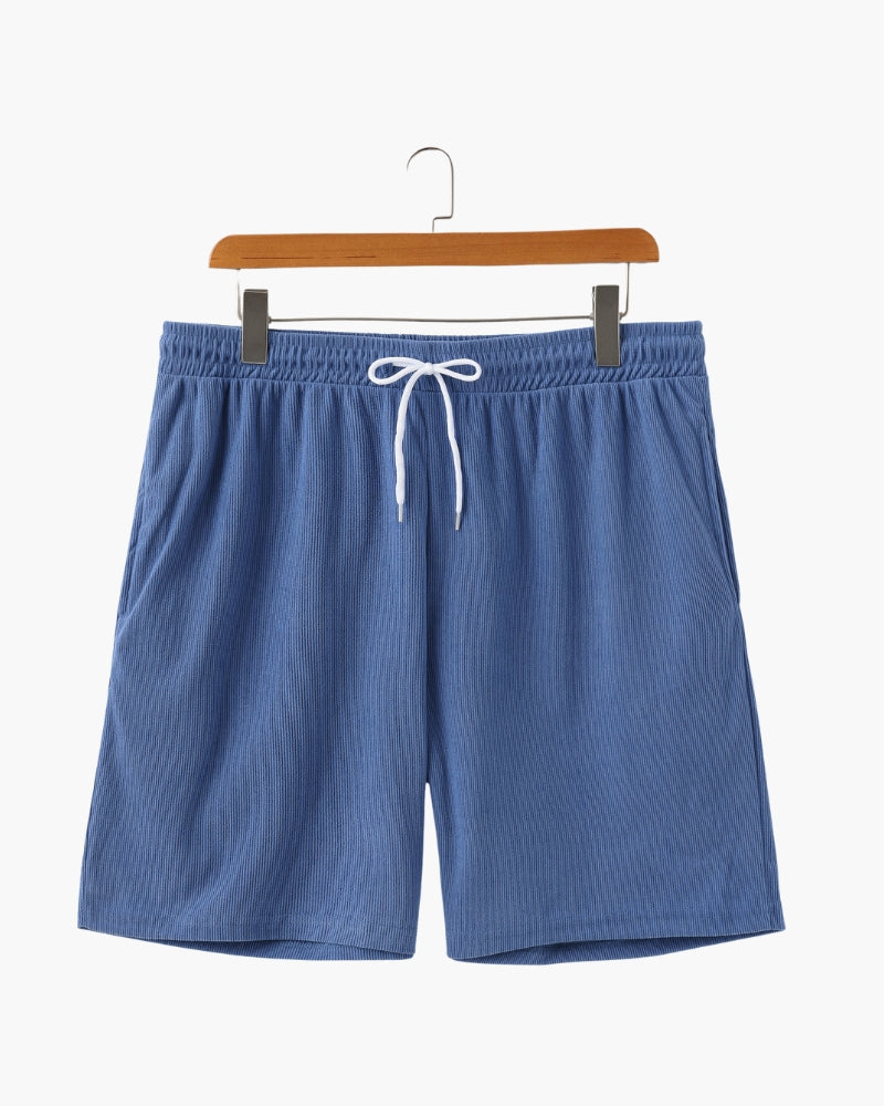 Men's Fine-Rib Corduroy Shorts with Drawstring Waist - Blue