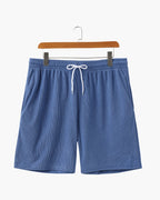 Men's Fine-Rib Corduroy Shorts with Drawstring Waist - Blue