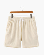 Men's Fine-Rib Corduroy Shorts with Drawstring Waist - Beige