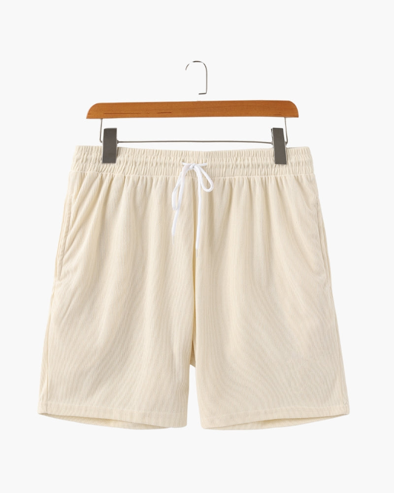 Men's Fine-Rib Corduroy Shorts with Drawstring Waist - Beige