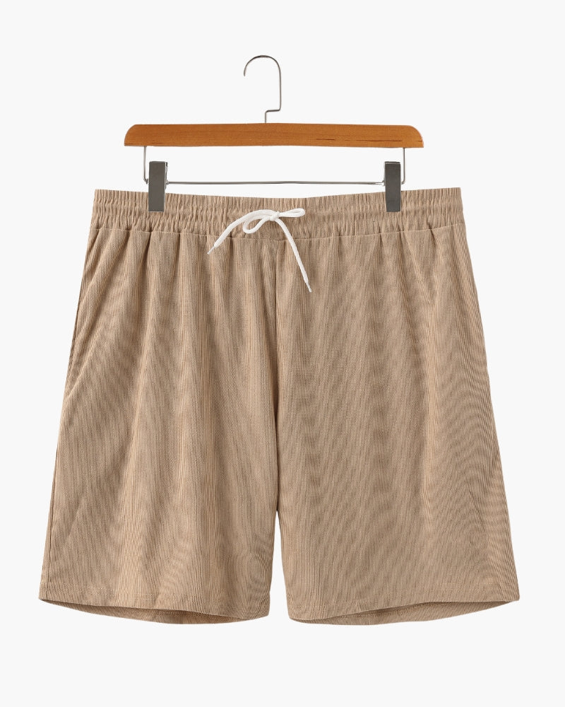 Men's Fine-Rib Corduroy Shorts with Drawstring Waist - Brown