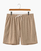 Men's Fine-Rib Corduroy Shorts with Drawstring Waist - Brown