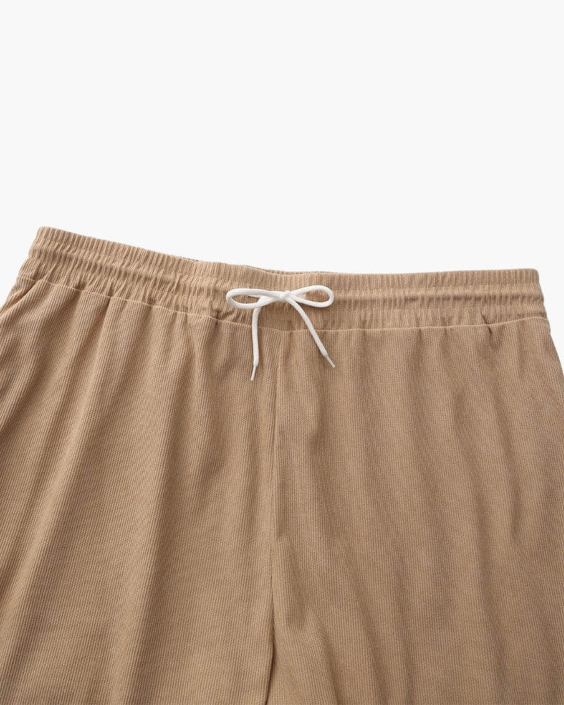 Men's Fine-Rib Corduroy Shorts with Drawstring Waist