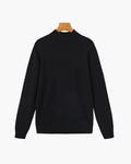 Men's Fine Ribbed Mock Neck Sweater with Clean Silhouette - Black