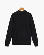 Men's Fine Ribbed Mock Neck Sweater with Clean Silhouette - Black