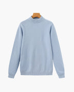Men's Fine Ribbed Mock Neck Sweater with Clean Silhouette - Sky Blue
