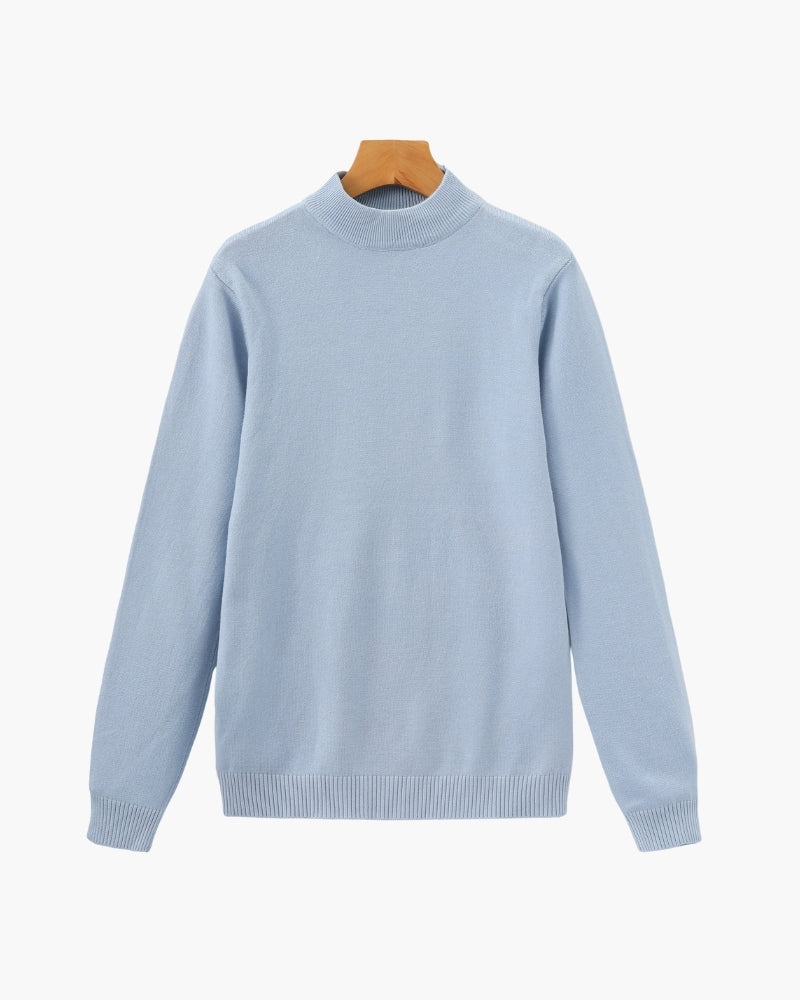 Men's Fine Ribbed Mock Neck Sweater with Clean Silhouette - Sky Blue