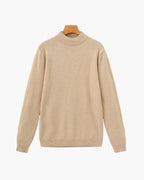 Men's Fine Ribbed Mock Neck Sweater with Clean Silhouette - Beige