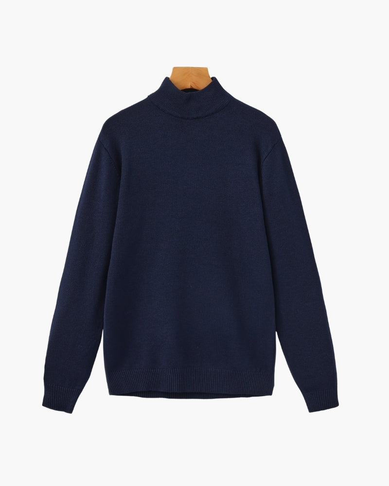 Men's Fine Ribbed Mock Neck Sweater with Clean Silhouette - Marine Blue