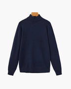 Men's Fine Ribbed Mock Neck Sweater with Clean Silhouette - Marine Blue