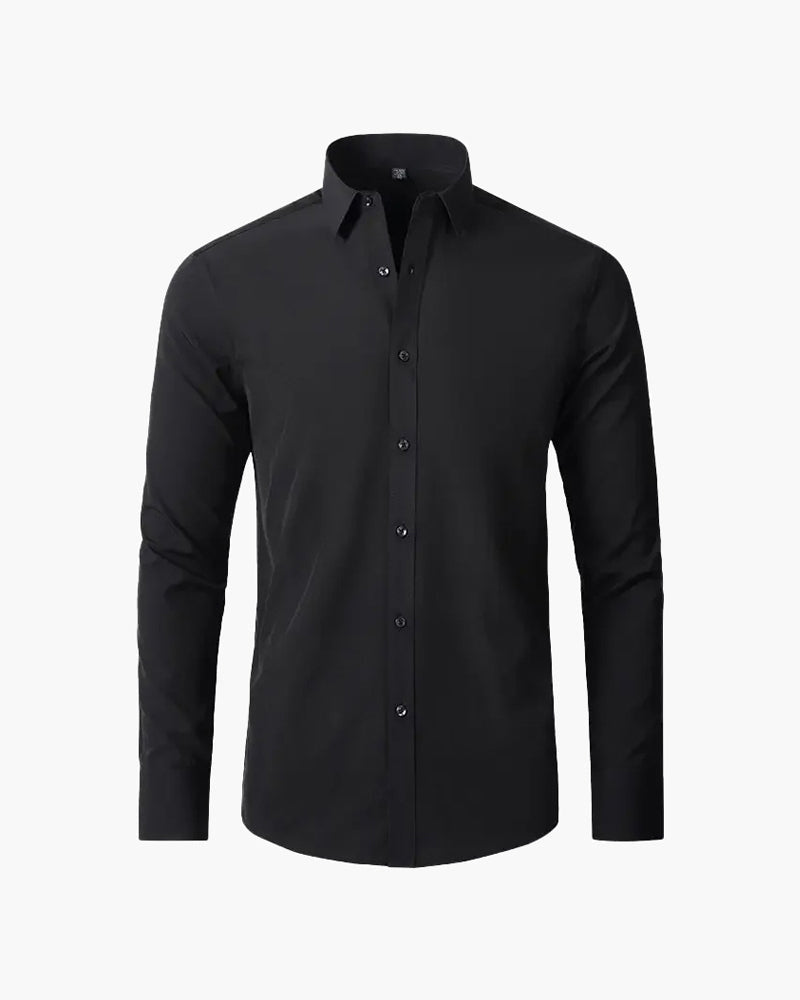 Men's Formal Long Sleeve Cotton Shirt with Pointed Collar - Black