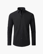 Men's Formal Long Sleeve Cotton Shirt with Pointed Collar - Black