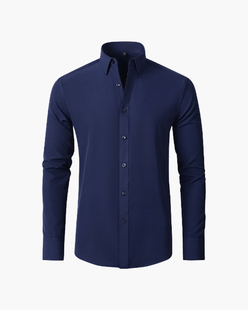 Men's Formal Long Sleeve Cotton Shirt with Pointed Collar - Navy