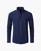 Men's Formal Long Sleeve Cotton Shirt with Pointed Collar - Navy