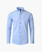 Men's Formal Long Sleeve Cotton Shirt with Pointed Collar - Blue