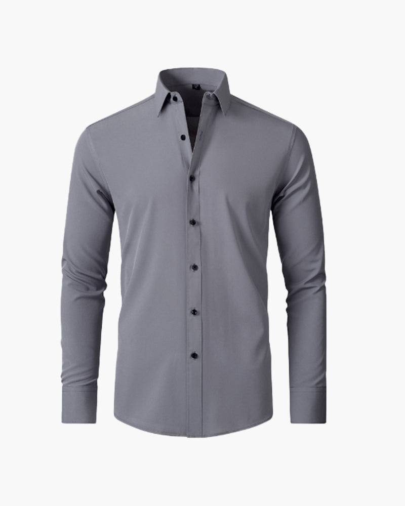 Men's Formal Long Sleeve Cotton Shirt with Pointed Collar - Gray