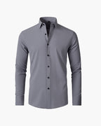 Men's Formal Long Sleeve Cotton Shirt with Pointed Collar - Gray