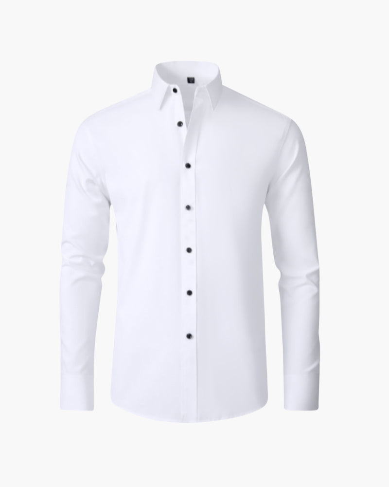 Men's Formal Long Sleeve Cotton Shirt with Pointed Collar - White