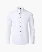 Men's Formal Long Sleeve Cotton Shirt with Pointed Collar - White