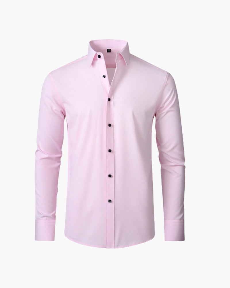 Men's Formal Long Sleeve Cotton Shirt with Pointed Collar - Pink