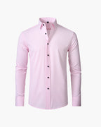 Men's Formal Long Sleeve Cotton Shirt with Pointed Collar - Pink