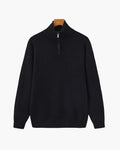 Men's Half-Zip Knit Pullover with Stand Collar and Ribbed Trims - Black