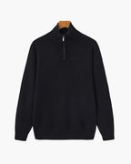 Men's Half-Zip Knit Pullover with Stand Collar and Ribbed Trims - Black