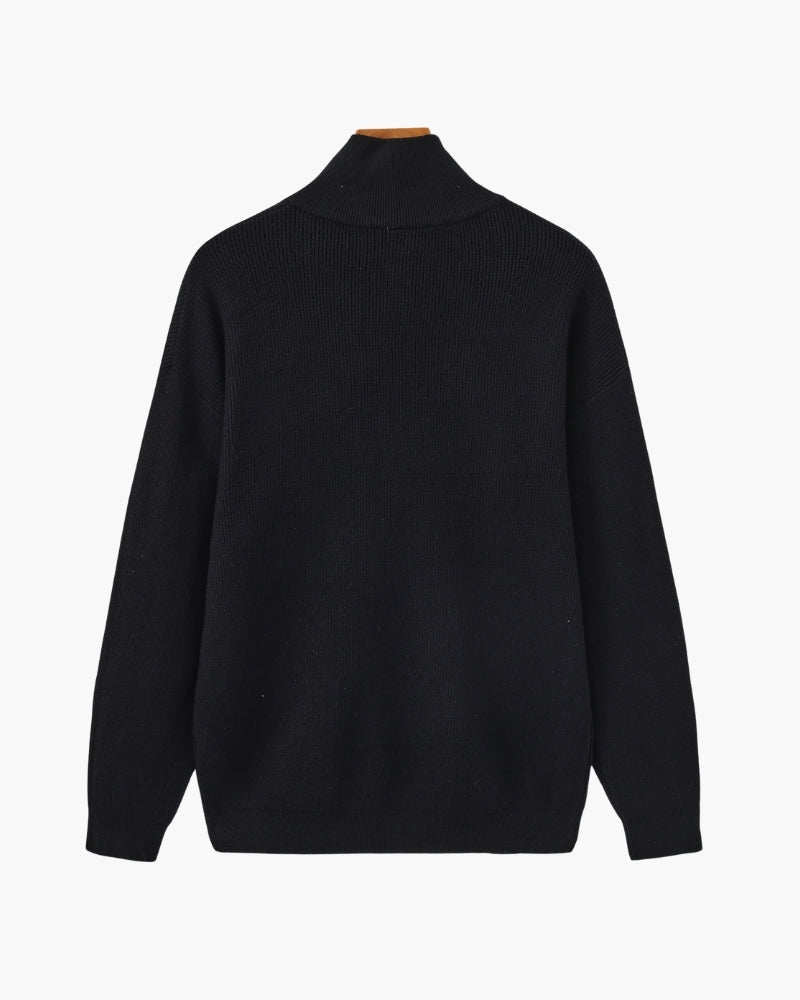 Men's Half-Zip Knit Pullover with Stand Collar and Ribbed Trims