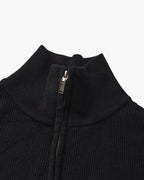 Men's Half-Zip Knit Pullover with Stand Collar and Ribbed Trims