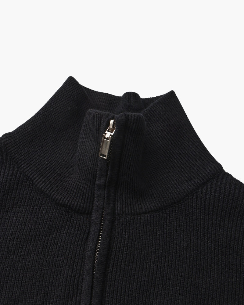 Men's Half-Zip Knit Pullover with Stand Collar and Ribbed Trims