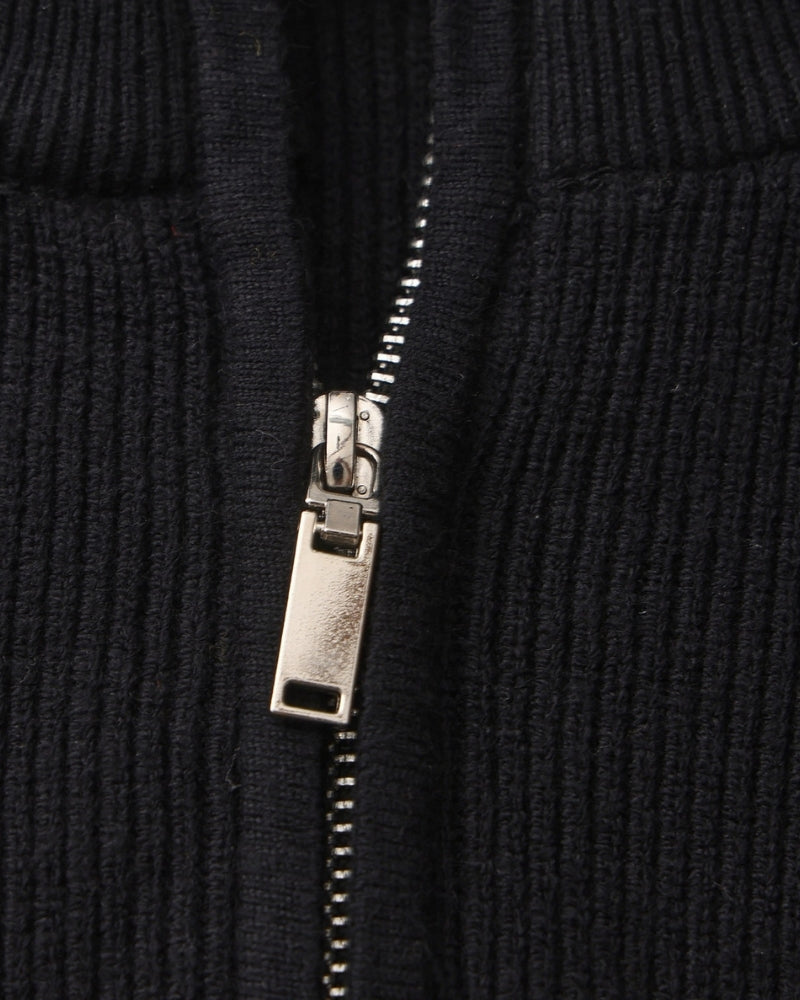 Men's Half-Zip Knit Pullover with Stand Collar and Ribbed Trims