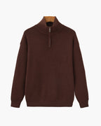 Men's Half-Zip Knit Pullover with Stand Collar and Ribbed Trims - Burgundy