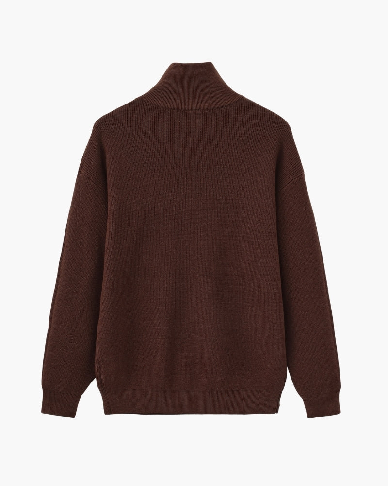 Men's Half-Zip Knit Pullover with Stand Collar and Ribbed Trims
