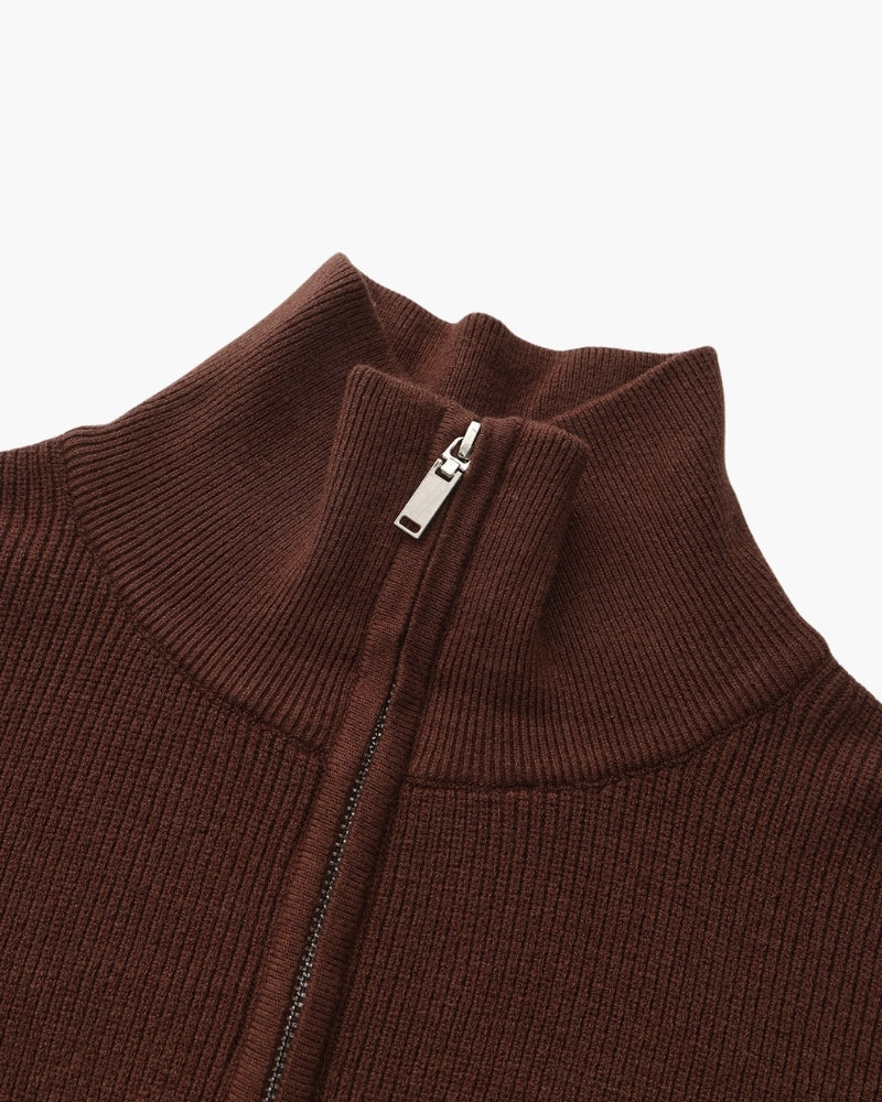 Men's Half-Zip Knit Pullover with Stand Collar and Ribbed Trims