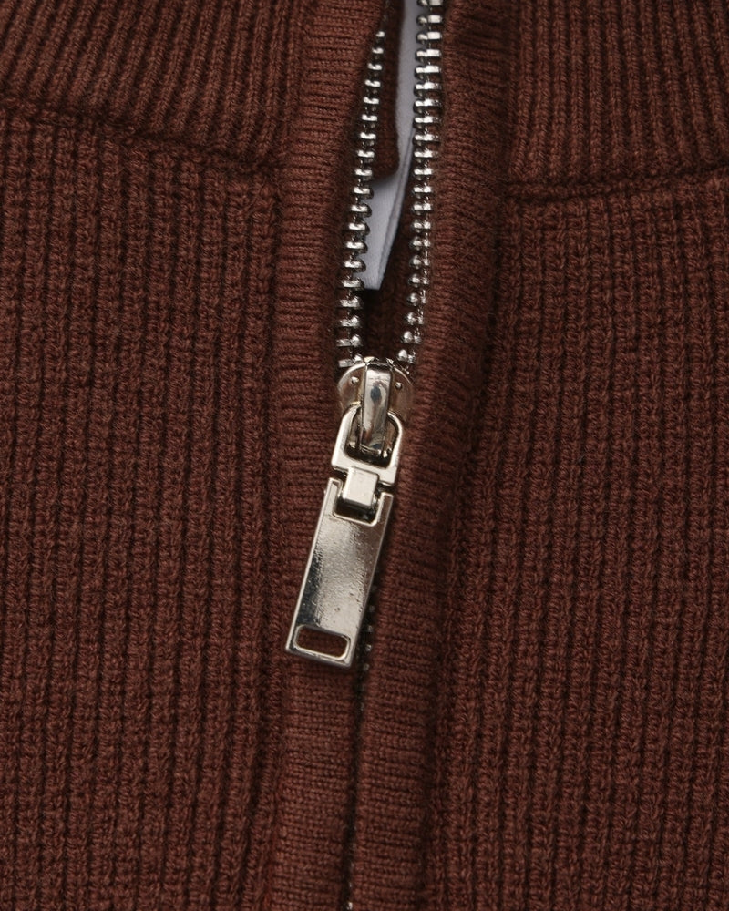 Men's Half-Zip Knit Pullover with Stand Collar and Ribbed Trims