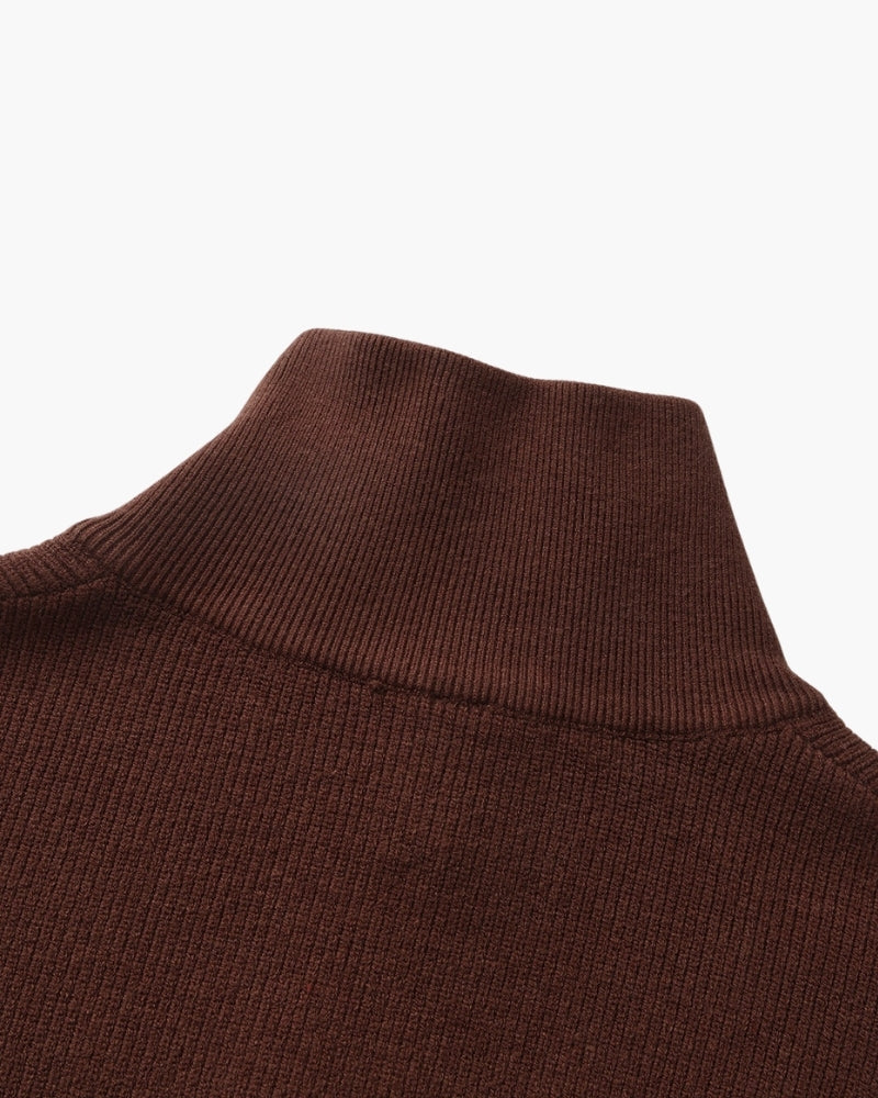 Men's Half-Zip Knit Pullover with Stand Collar and Ribbed Trims