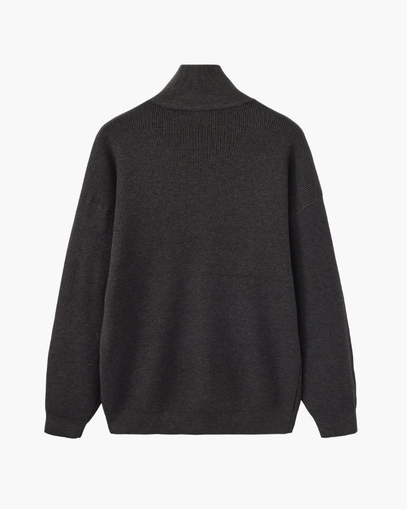 Men's Half-Zip Knit Pullover with Stand Collar and Ribbed Trims