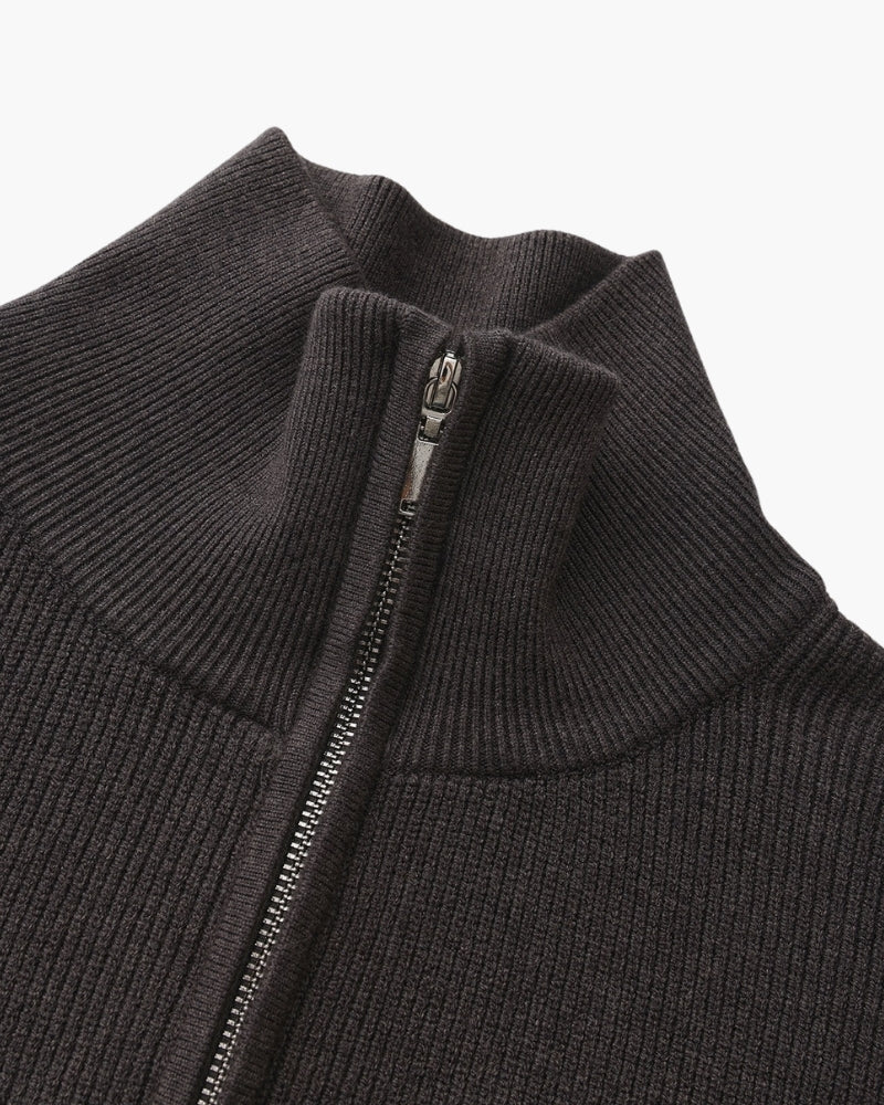 Men's Half-Zip Knit Pullover with Stand Collar and Ribbed Trims