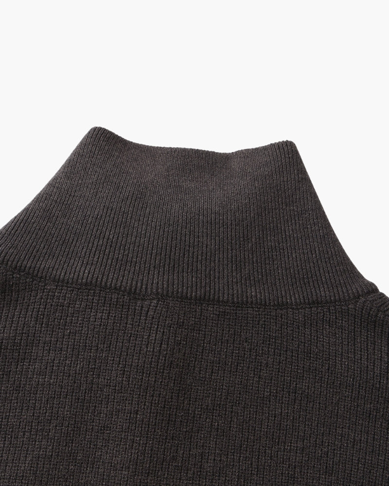Men's Half-Zip Knit Pullover with Stand Collar and Ribbed Trims