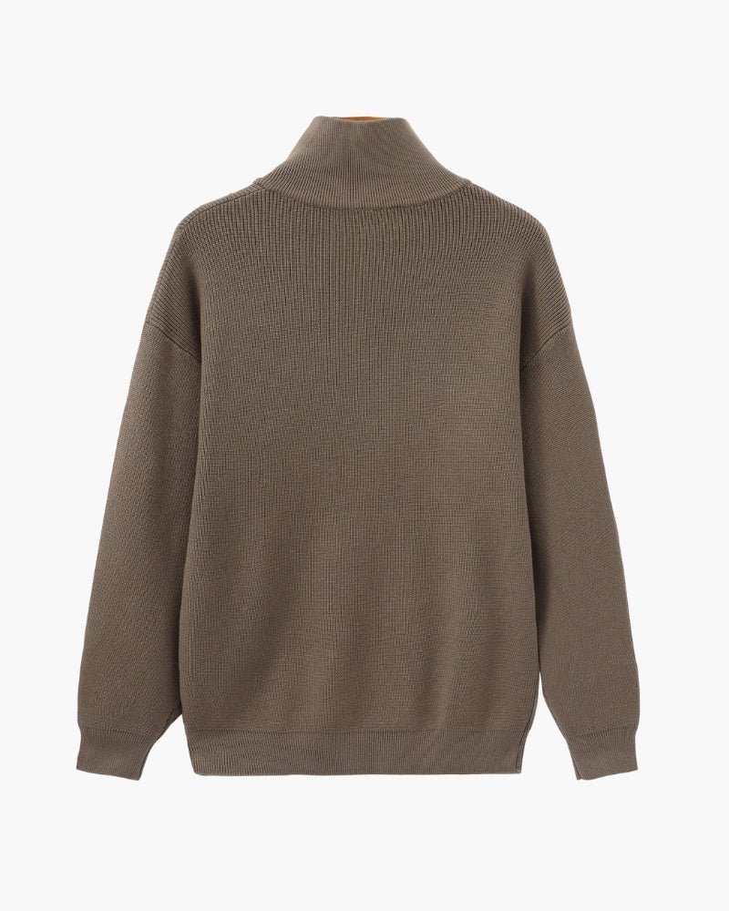 Men's Half-Zip Knit Pullover with Stand Collar and Ribbed Trims
