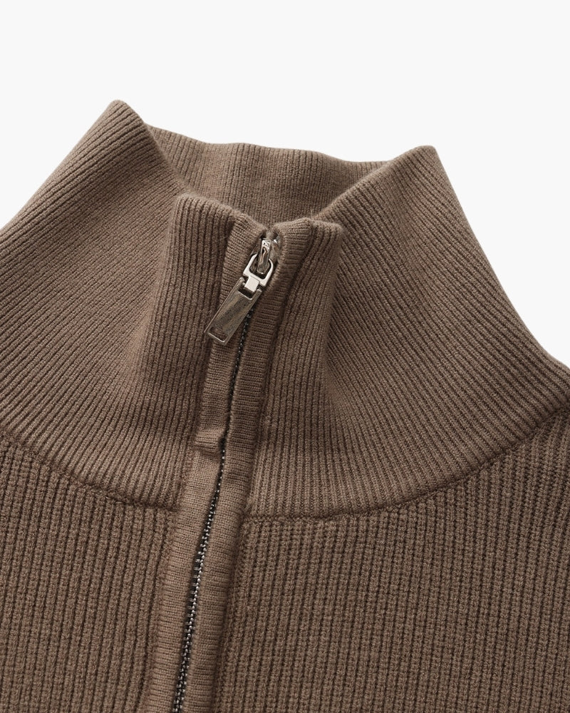 Men's Half-Zip Knit Pullover with Stand Collar and Ribbed Trims
