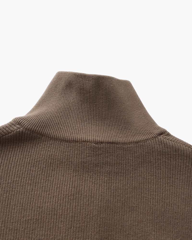 Men's Half-Zip Knit Pullover with Stand Collar and Ribbed Trims